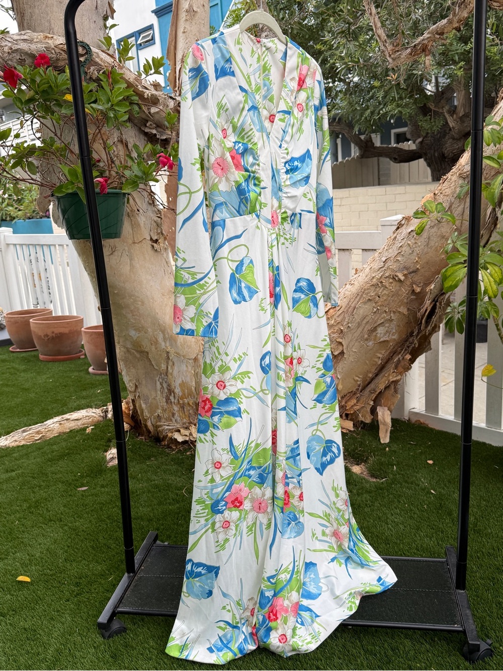 Vintage 70s Floral Maxi Dress coastal cowgirl Cottagecore Boho Garden Party XS/S